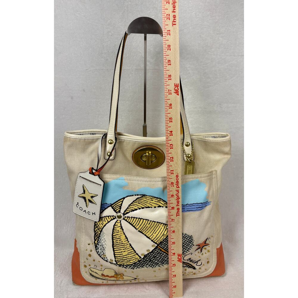 Coach Pierre Le Tan Beach Umbrella Canvas Tote with Luggage Tag - Picture 11 of 17